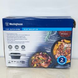 NEW Westinghouse WFL3CC4 3Qt Dutch Oven Cast Iron 10.25in Skillet Lid 2pc Set