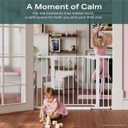 New Cumbor 30-46" Baby Gate for Stairs, Auto Close Dog Gate for Doorways White Toddler Safety Essentials for the House, Mom's Choice Awards Winner-Eas