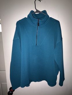 Women’s Teal Ribbed Quarter Zip Pullover Sweatshirt Fits Like XL