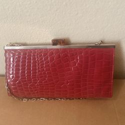 Vintage FAUX Crocodile / Snake Leather Shoulder Clutch Bag Purse, Burgundy / Red