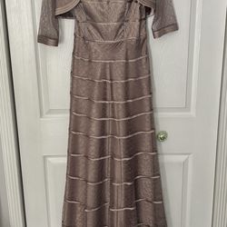 JS Collections Bronze Cocoa Satin Prom Wedding Gown with Jacket