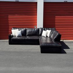 Pottery Barn Midnight Leather Sectional Couch Sofa 