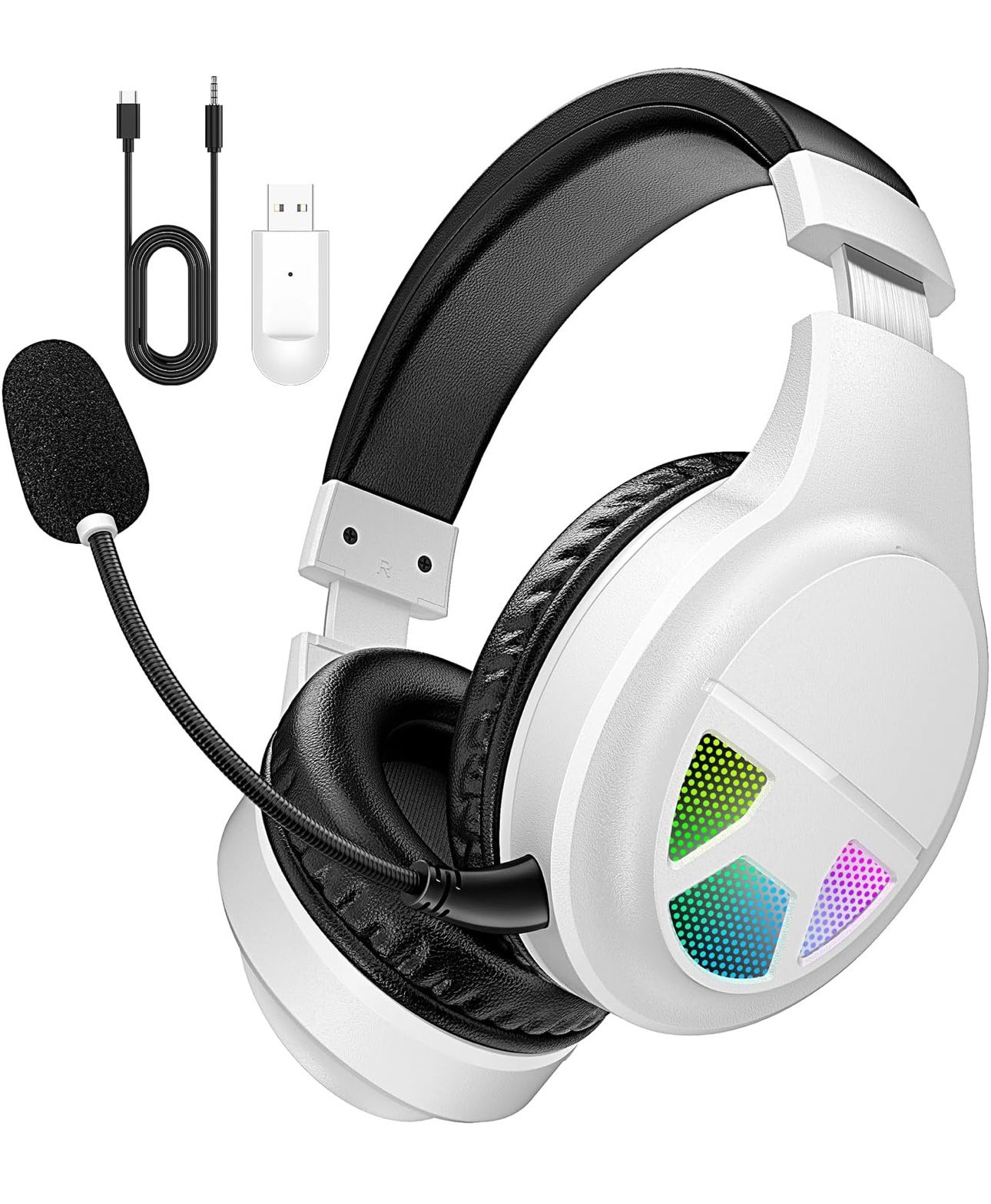BRAND NEW 4GHz Wireless Bluetooth Gaming Headset with Noise Canceling Microphone,RGB Lights, 60H Battery Headsets for PC,PS5,PS4, Switch,Mac,Laptop,Mo