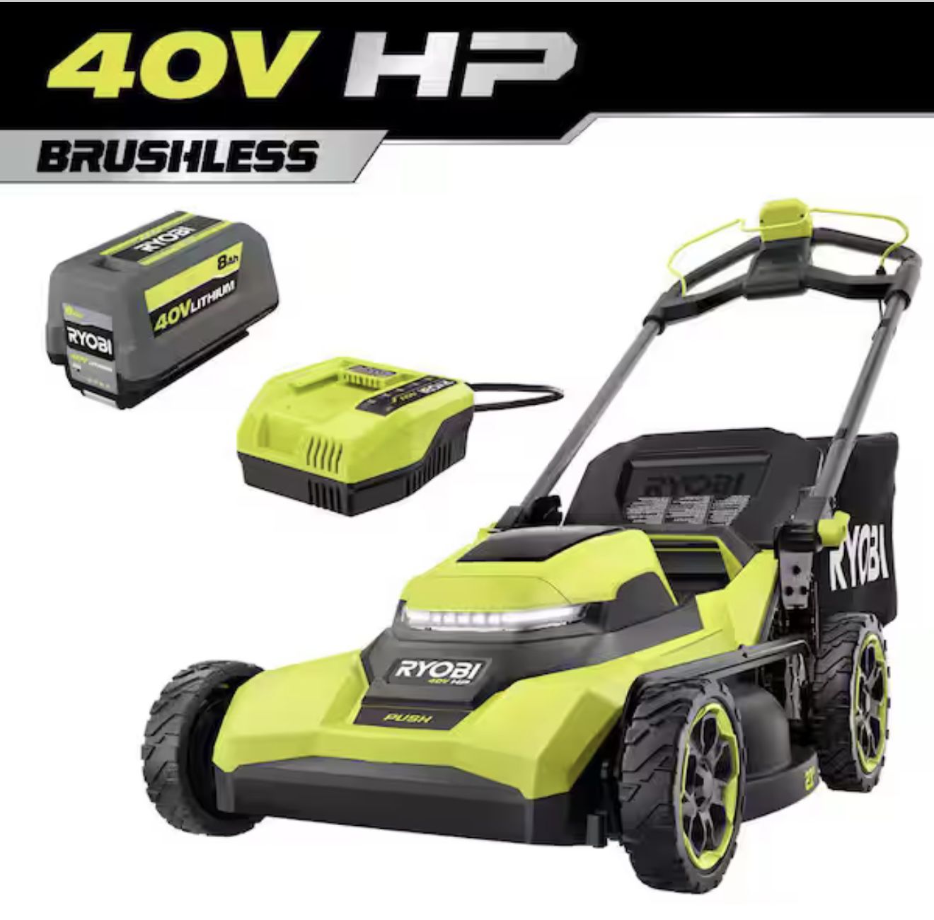 RYOBI 40V HP Brushless 21 in. Cordless Battery Walk Behind Push Lawn Mower with 8.0 Ah Battery and Charger