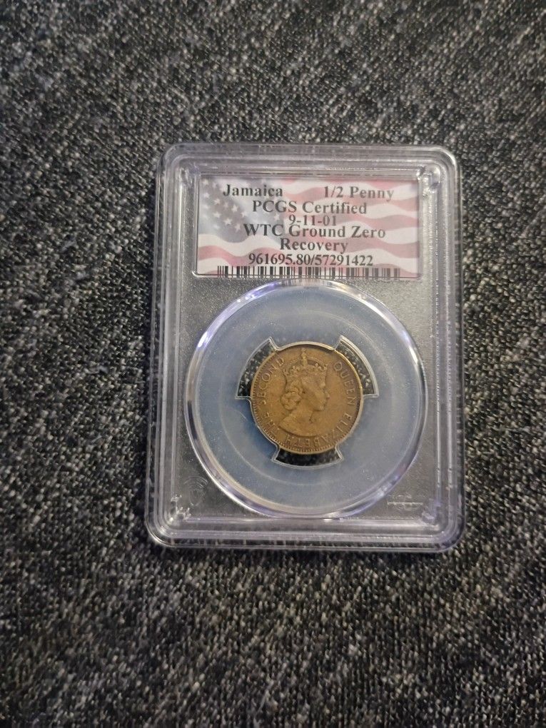 1963 PCGS Jamaica 1/2 Half Penny WTC Ground Zero 9/11 Twin Towers Recovery Coin