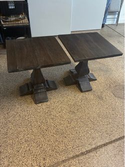 Pair of Solid Mahogany Bramble Bayside Trestle End Tables (Cocoa Finish)