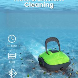 WYBOT Cordless Robotic Pool Cleaner, Automatic Pool Vacuum, Powerful Suction, IPX8 Waterproof, Dual-Motor, 180μm Fine Filter for Above/In Ground Flat 