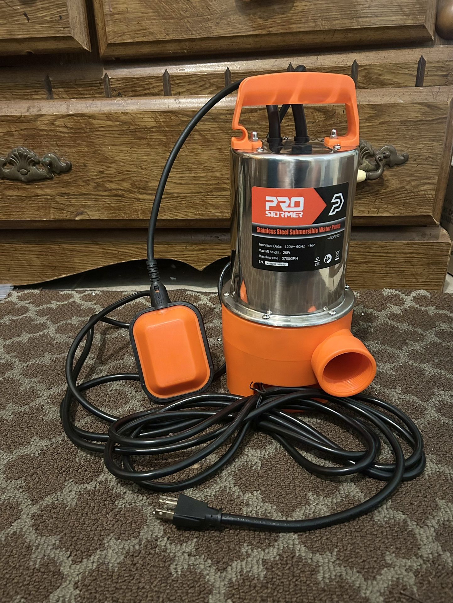 NEW PROSTORMER 1HP Submersible Water Pump – 3700GPH High-Flow