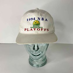 VTG 1994 Seattle Supersonics Hat Playoffs NBA Cap Starter Snapback White