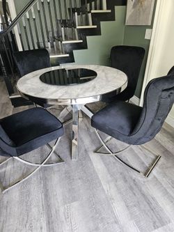 Round Silver Dining Table Only - Mirrored Legs