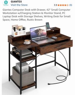 Computer Desk with Drawer, 42" Small Computer Workstation w/ Charging Station