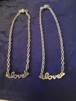 Silver 'Love' Script Chain Necklacez Set of 2