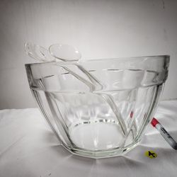 Vintage Solid Glass Clear Salad Serving Punchbowl Bowl 