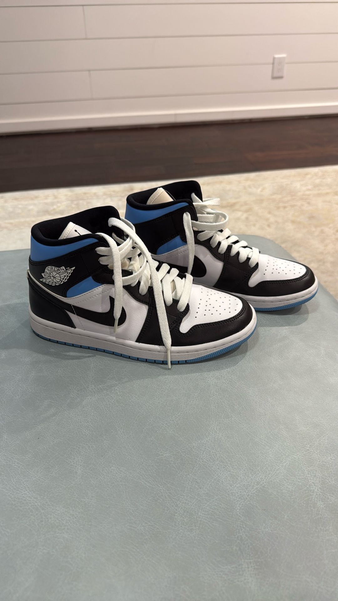 womens air jordan 1 mid white black university blue