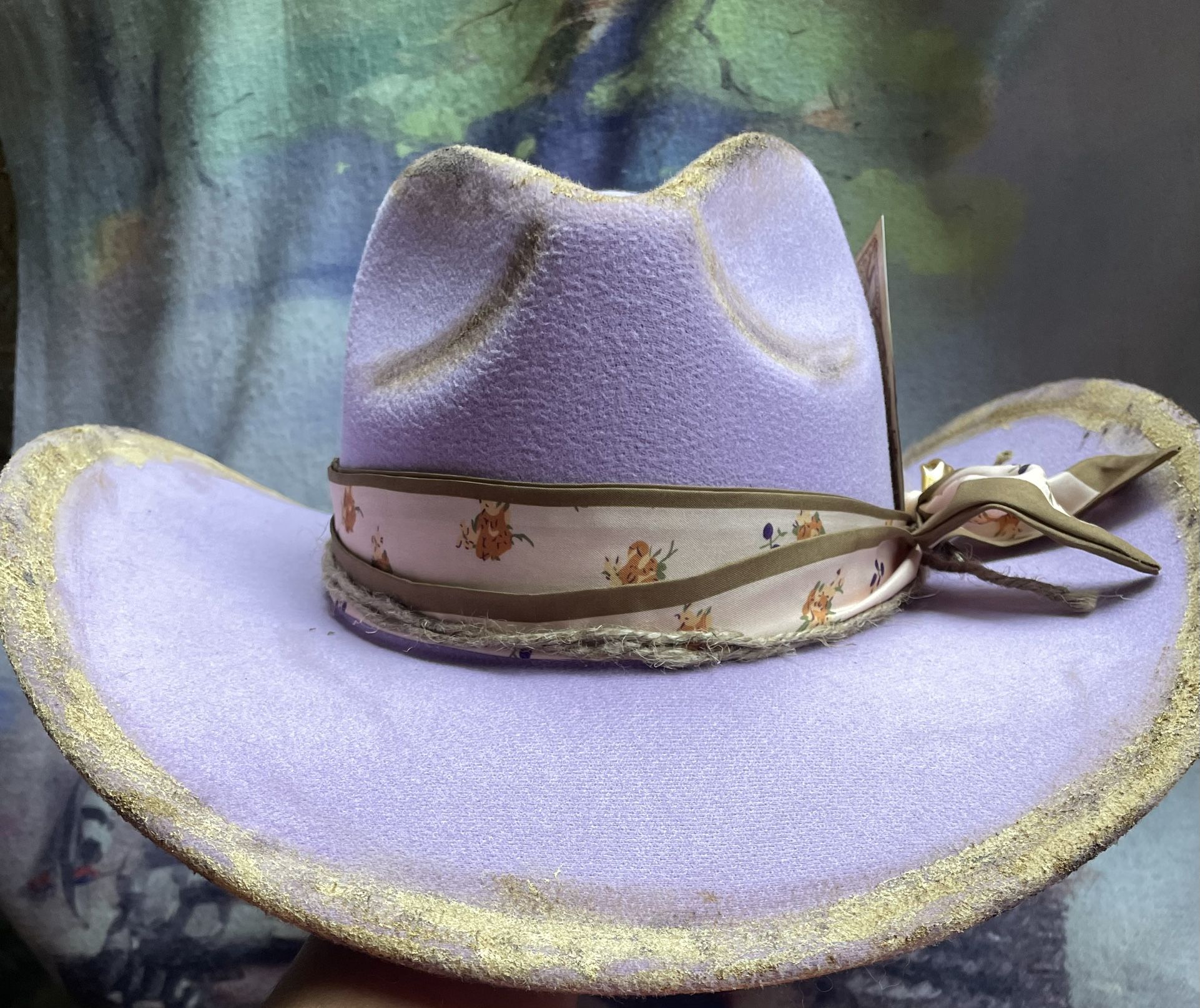 The Lavender🪻Cowgirl Hat One size fits all hand painted one of a