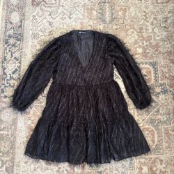 ZARA Metallic Thread Dress with Fringe Medium
