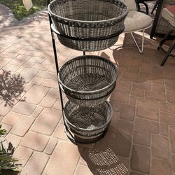 3 Tier Wicker Basket Stand