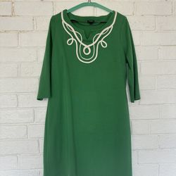 Talbots Green Cotton Sheath Dress—3/4 Sleeves 