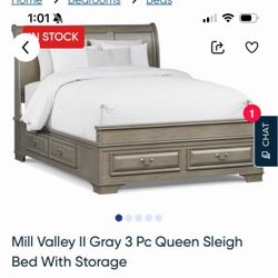 Mill Valley II Gray Queen Sleigh Bed with Storage