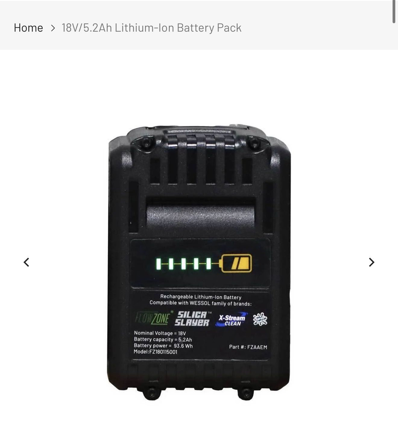 18V/5.2Ah Lithium-Ion Battery Pack
