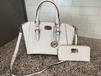 Michael Kors White Handbag Purse With Shoulder Strap & Matching Wallet