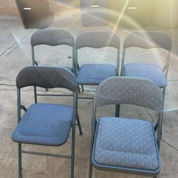 Set of 5 Padded Folding Chairs - Blue Fabric/Metal Extra Seating