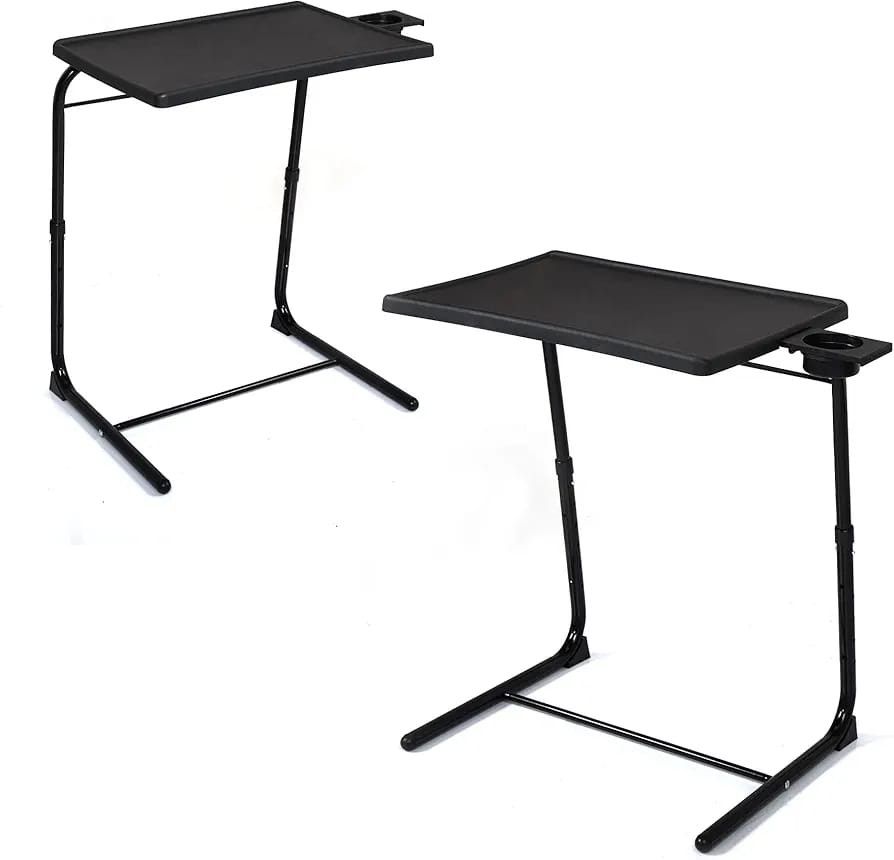 Set of 2 Portable Computer Table Office Desk Height & Angle Adjusting Furniture, Black