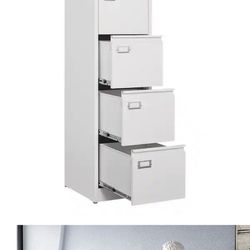 15.1 in. W x 52.36 in. H x 17.8 in. D 4 Drawer File Cabinet in White Vertical Metal Structure Legal Letter Storage