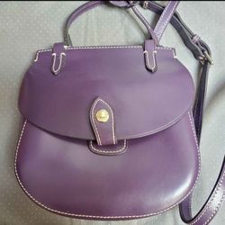 Dooney & Bourke Alto Collection Purple Leather Happy Bag Crossbody Saddlebag