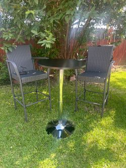 Bar Height Table and 2 Wicker Chairs Set