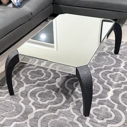 Elegant Mirrored Coffee Table with Leather Legs