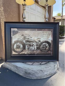 Large Framed Vintage Motorcycle Wall Art