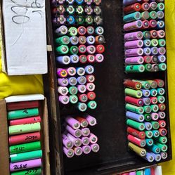 18650 batteries  both flat and nipple top  also have racks and nickle alloy connecting tape