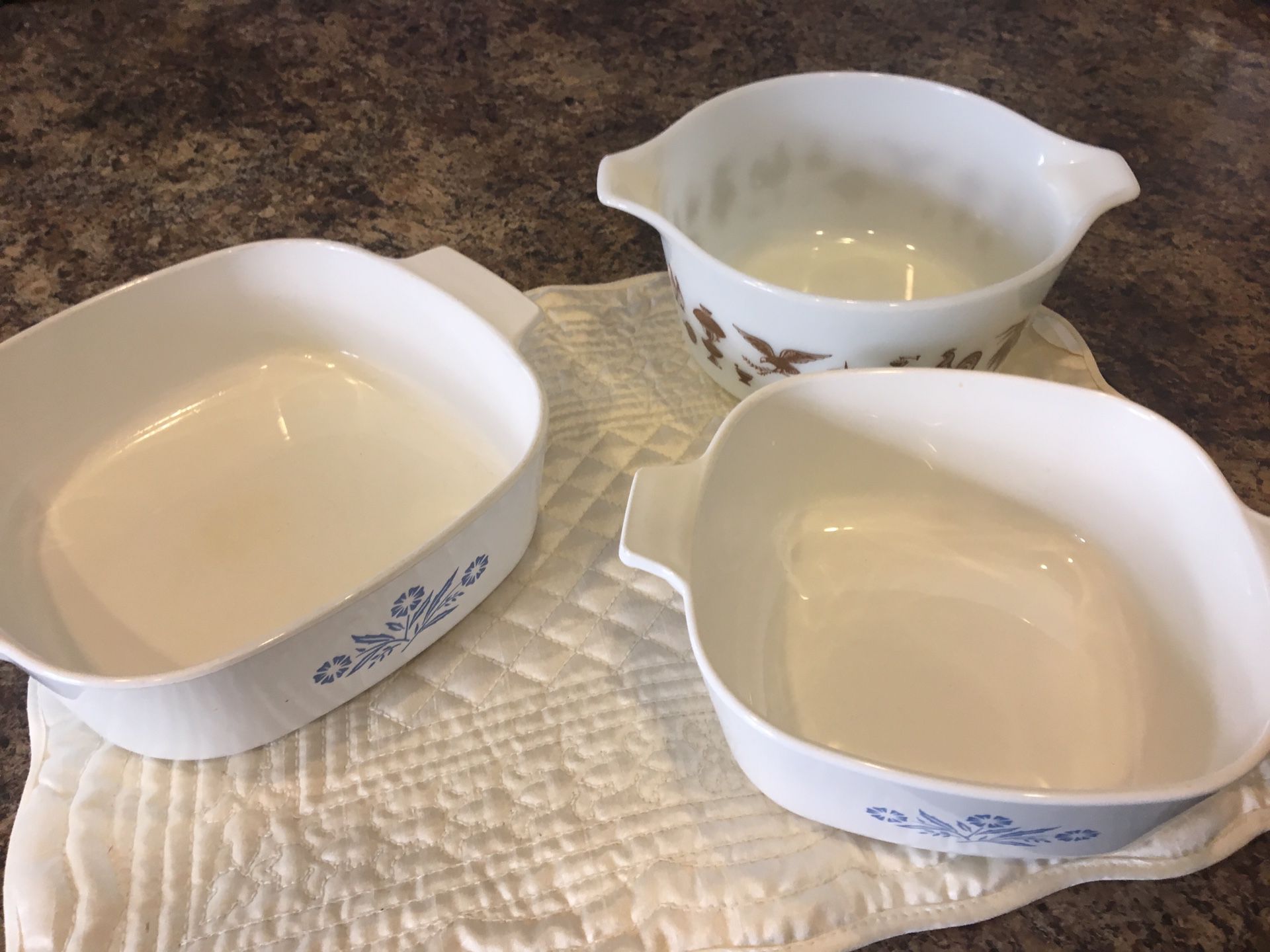 Three piece bakeware, Corning Ware and Pyrex