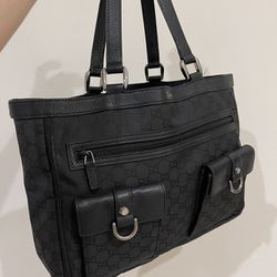 Gucci Black GG Canvas and Leather Abbey Pocket Tote (Authentic)