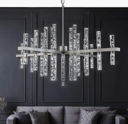 MEEROSEE Modern Chandelier Lighting Led Pendant Lights Fixture with Acrylic Shade Satin Nickel Island Contemporary