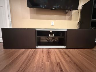 Modern Espresso TV Stand / Media Console with Glass Top