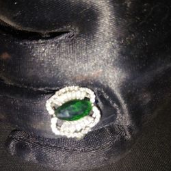 Silver Ring With Diamonds And Emerald Stone 