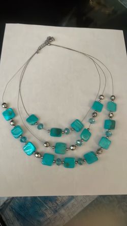 Multilayered teal silver necklace