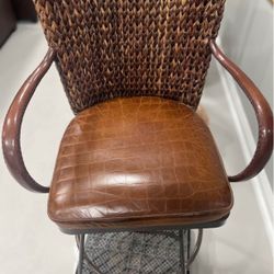 (2) wicker and leather stools