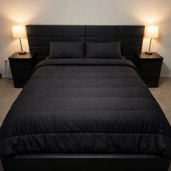 Modern Black Upholstered Queen Bed Frame – Platform Style