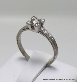 Platinum Round Diamond Engagement Vintage Filigree Ring size 6 