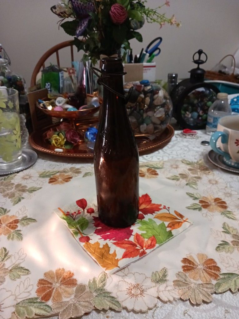 Vintage Amber Brown Glass Bottle With Cap