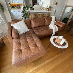 Mid  Century Distressed Leather Sectional