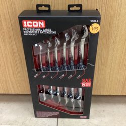 ICON WRRS-6 PROFESSIONAL LARGE REVERSIBLE RATCHETING WRENCH SET.