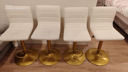 Vinyl Swivel Adjustable Bar Stool with Back, White (Set of 4)
