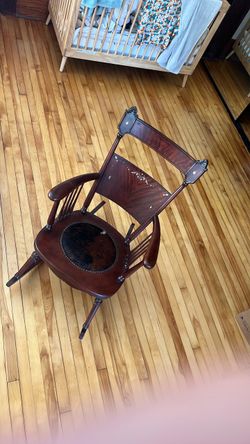 Antique Mahogany Rocking Chair with Cowhide Seat and Inset Opal Stones