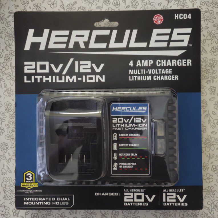 NEW & SEALED HERCULES 20/12V LITHIUM ION 4 AMP CHARGER MULTI-VOLTAGE LITHIUM CHARGER