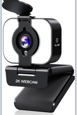 MELCAM 2K Webcam for PC, Web Camera with Microphone, Light, Privacy Cover, Plug and Play Autofocus USB Computer Camera for Laptop, Desktop, PC, Mac, Z