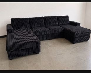 Black Soft Corduroy Sofa Sectional U Shape